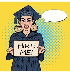 Young Woman Graduate Holding Hire Me Sign Pop Art