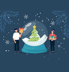 Christmas Concept People Snow Globe With Falling