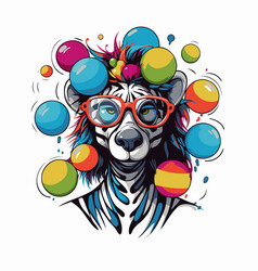 Cute Bulldog With Clown Hat And Colorful Balls