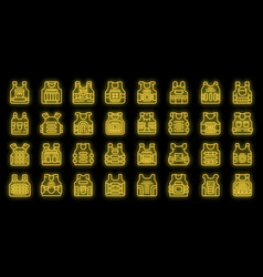 Bulletproof Vest Icons Set Neon