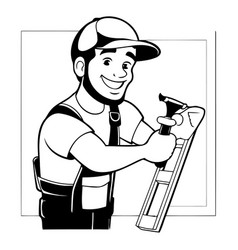 Smiling Plumber At Work In Cartoon Style