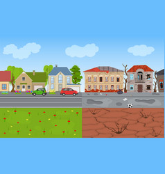 Cartoon Color Rich And Poor City Landscape