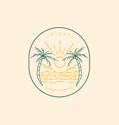 Island Paradise Scenery Logo On Line Art Style