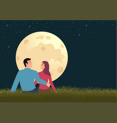 Couple Sitting On Grass During Full Moon