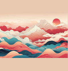 Japan Mountain Waves Background Template