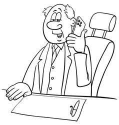 Cartoon Businessman Behind The Desk With Phone