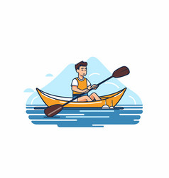 Man Paddling A Kayak On The Sea Flat Style