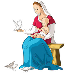 Mother Mary Holding Baby Jesus Cartoon