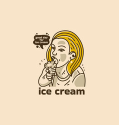 Vintage Art Of Girl Eating Ice Cream