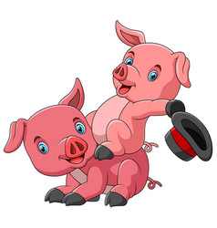 Cute Cartoon Family Pig Playing Together