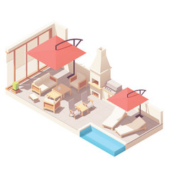 Isometric Patio With Barbecue And Pool