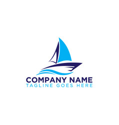 Sailing Ship Boat Logo Icon With Water Wave