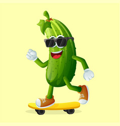 Cute Cucumber Character Skateboarding