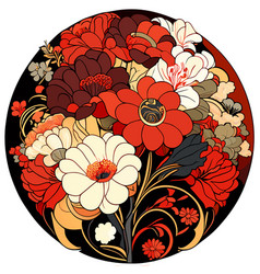 Art Nouveau Floral Arrangement With Red And Beige