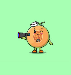 Cute Cartoon Melon Sailor Using Binocular