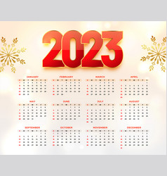 2023 New Year Calendar Template With Snowflake