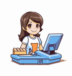 A Cute Girl Working On Laptop Computer