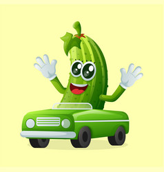 Cute Cucumber Character Playing With Car Toy