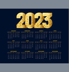 2023 New Year Calendar With Golden Sparkling Text