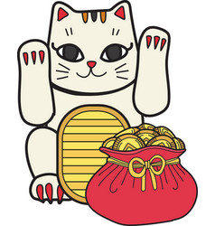 Hand Drawn Lucky Cat With Money