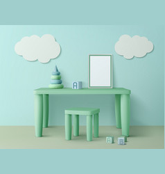 Kids Table With Poster Mockup Chair And Toy Cubes