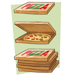 Set Of Cartoon Cool Pizza And Box