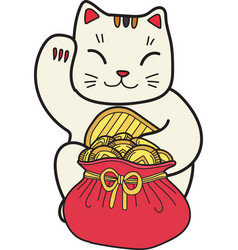 Hand Drawn Lucky Cat With Money