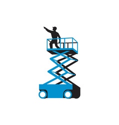 Scissor Lift Worker Pointing Retro