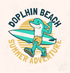 Vintage Retro Shirt Design Of Dolphin Surfing