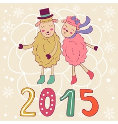 2015 Card With Cute Sheeps Couple Kissing