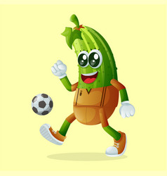 Cute Cucumber Character Playing Soccer