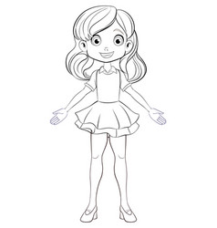 Cartoon Girl Character Standing In Outline