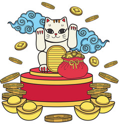 Hand Drawn Lucky Cat With Money