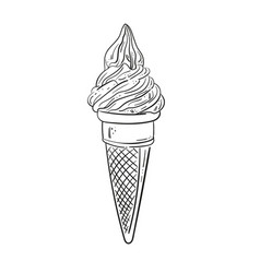 Ice Cream Cone Line Art Sketch Black And White