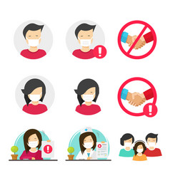 People In Medical Face Surgery Mask Icons Set