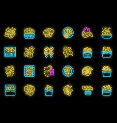 Fried Chicken Wings Icons Set Neon