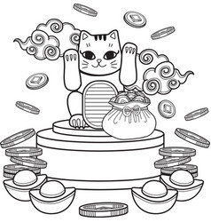 Hand Drawn Lucky Cat With Money