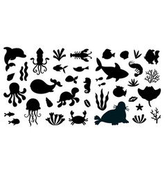 Set Of Black Silhouette Isolated Marine Animals