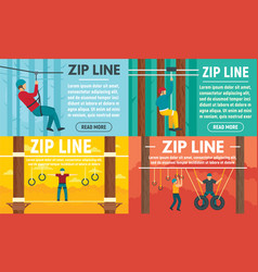 Zip Line Banner Set Flat Style