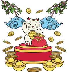 Hand Drawn Lucky Cat With Money