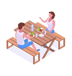 Isometric Man And Woman On Backyard People