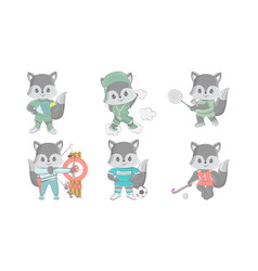 Set Of Cartoon Isolated Wolf Collection Cute