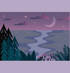 Simple Night Landscape With Forest River