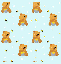 Cute Teddy Bear With Honey Bee And Flowers Funny