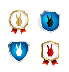 Abstract Peace Hand Gesture Badge And Label