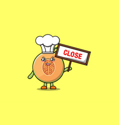 Cute Cartoon Melon Chef Holding Close Sign Board