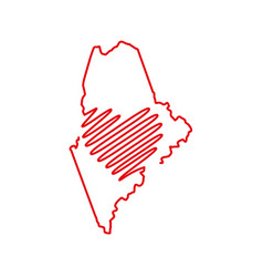 Maine Us State Red Outline Map