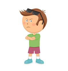 Unhappy Little Boy With Arms Folded Standing