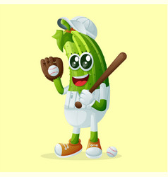 Cute Cucumber Character Playing Baseball