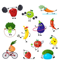 Cartoon Sport Fruits Funny Yoga And Strong